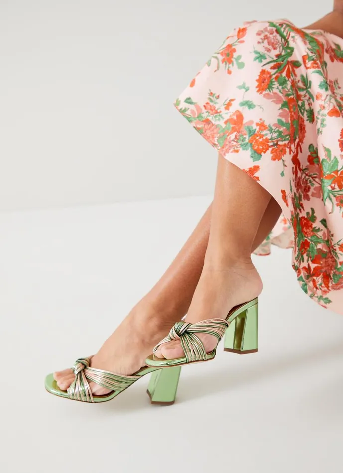 Women Sandals LKBennett Coletta Green And Pink Strappy Mules Emerald