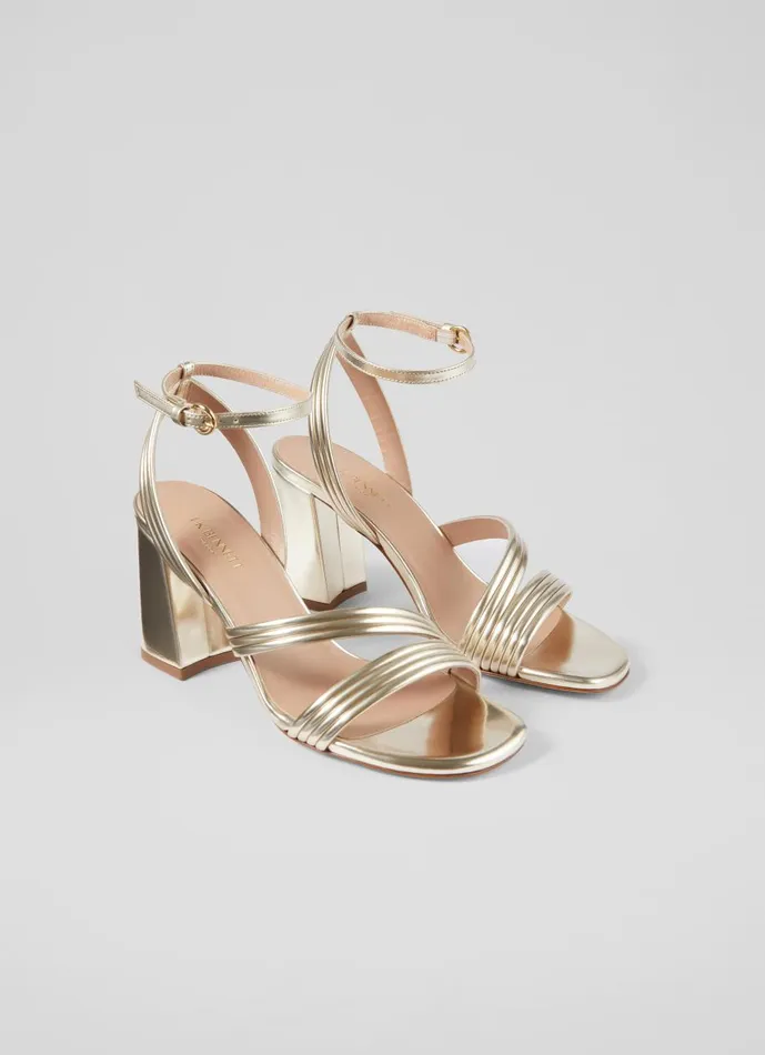 Women Sandals LKBennett Edita Gold Strap Block Heel Pale Gold