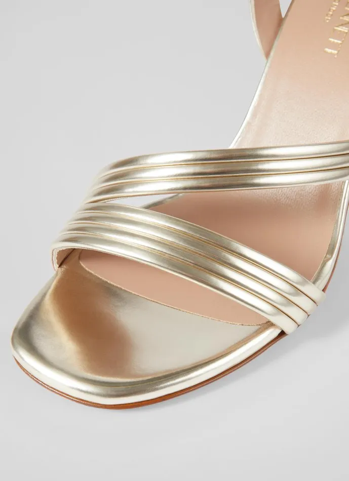 Women Sandals LKBennett Edita Gold Strap Block Heel Pale Gold