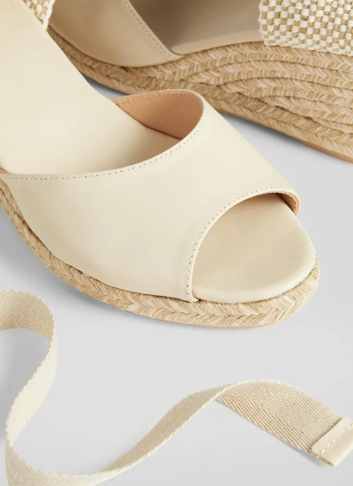 Women Sandals LKBennett Marianne Cream Leather Open Toe Espadrille Wedges Ecru