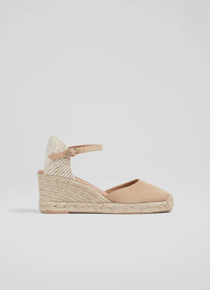 Women Sandals LKBennett Marissa Beige Suede Ankle Strap Espadrilles Trench