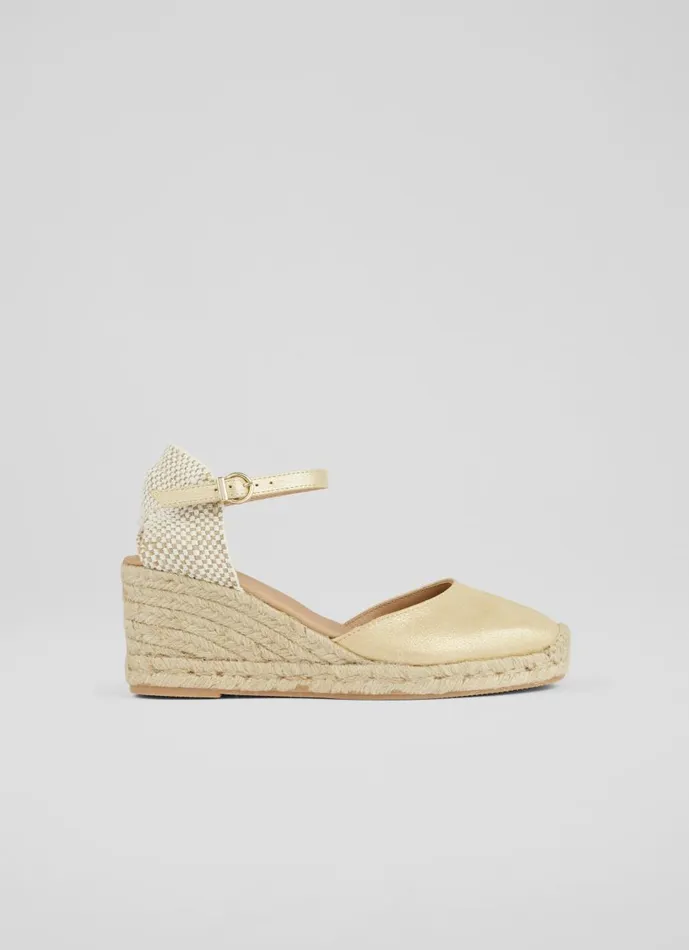 Women Sandals LKBennett Marissa Gold Leather Ankle Strap Espadrilles Gold