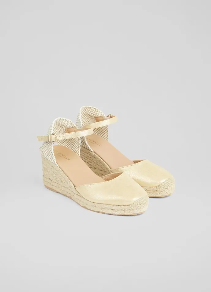 Women Sandals LKBennett Marissa Gold Leather Ankle Strap Espadrilles Gold Women Sandals LKBennett Marissa Gold Leather Ankle Strap Espadrilles Gold
