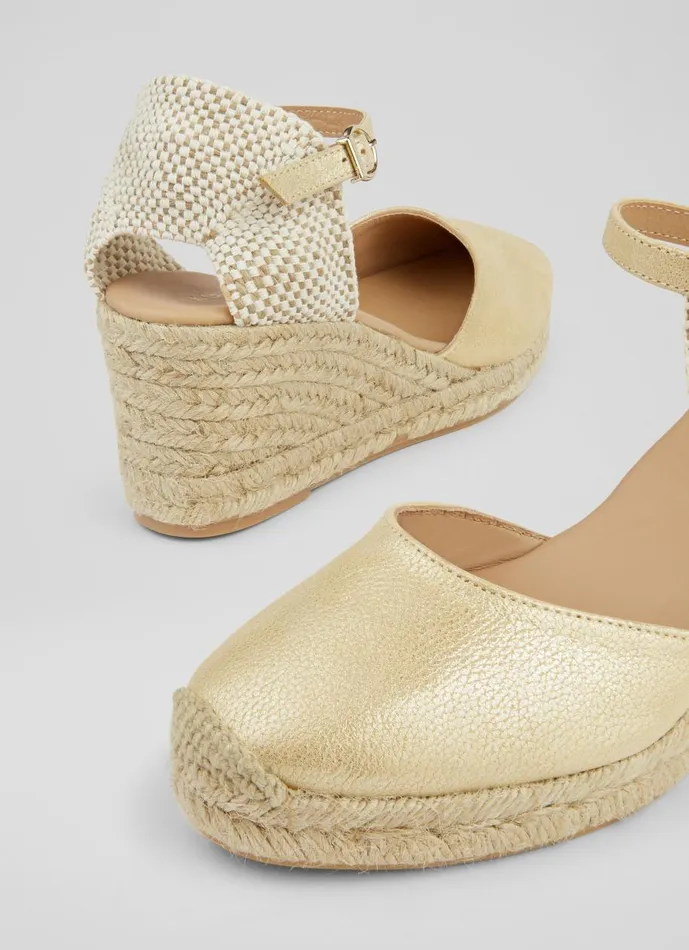 Women Sandals LKBennett Marissa Gold Leather Ankle Strap Espadrilles Gold Women Sandals LKBennett Marissa Gold Leather Ankle Strap Espadrilles Gold