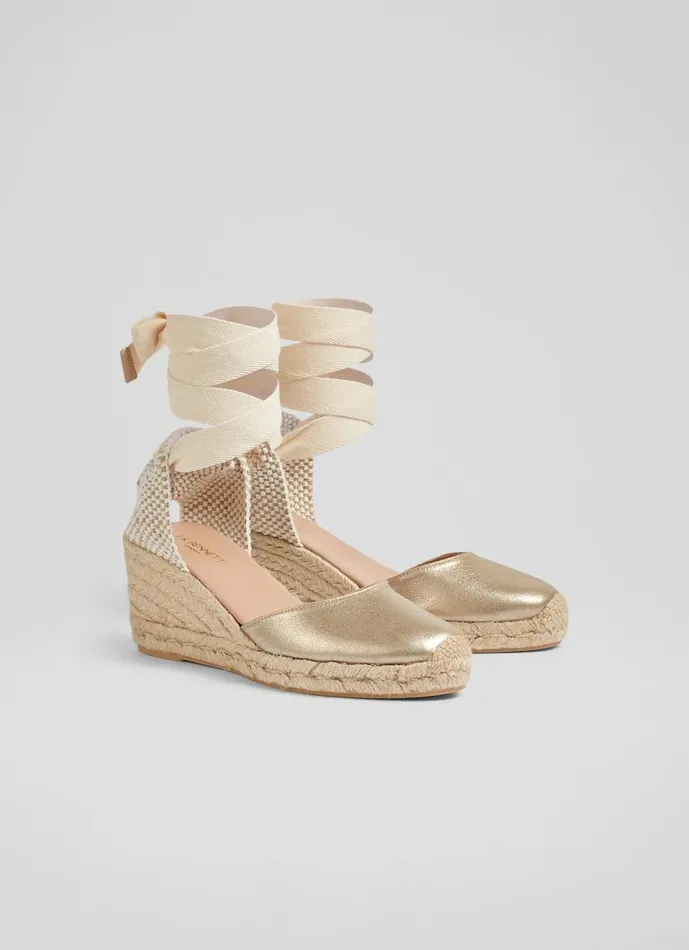 Women Sandals LKBennett Maureen Gold Metallic Leather Espadrilles Gold Women Sandals LKBennett Maureen Gold Metallic Leather Espadrilles Gold
