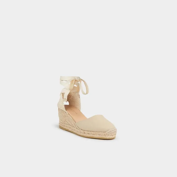 Women Sandals LKBennett Maureene Sand Canvas Espadrille Wedges Beige Women Sandals LKBennett Maureene Sand Canvas Espadrille Wedges Beige
