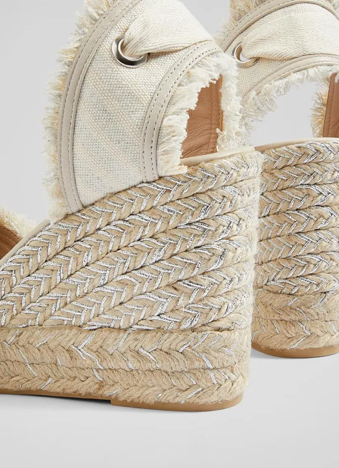 Women Sandals LKBennett Sofia Cream Canvas Espadrille Wedges Ecru