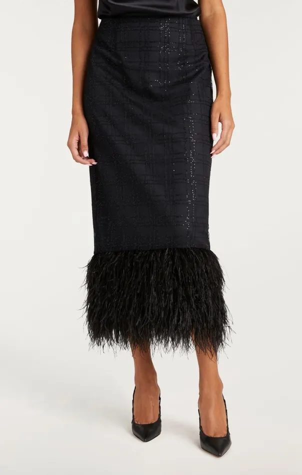 Women Sequin Plaid Charisse Skirt Black Cinq Sept Skirts