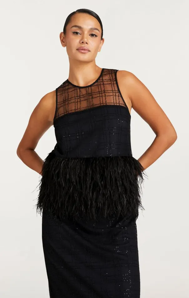 Women Sequin Plaid Charisse Top Black Cinq Sept Tank Tops and Camisoles