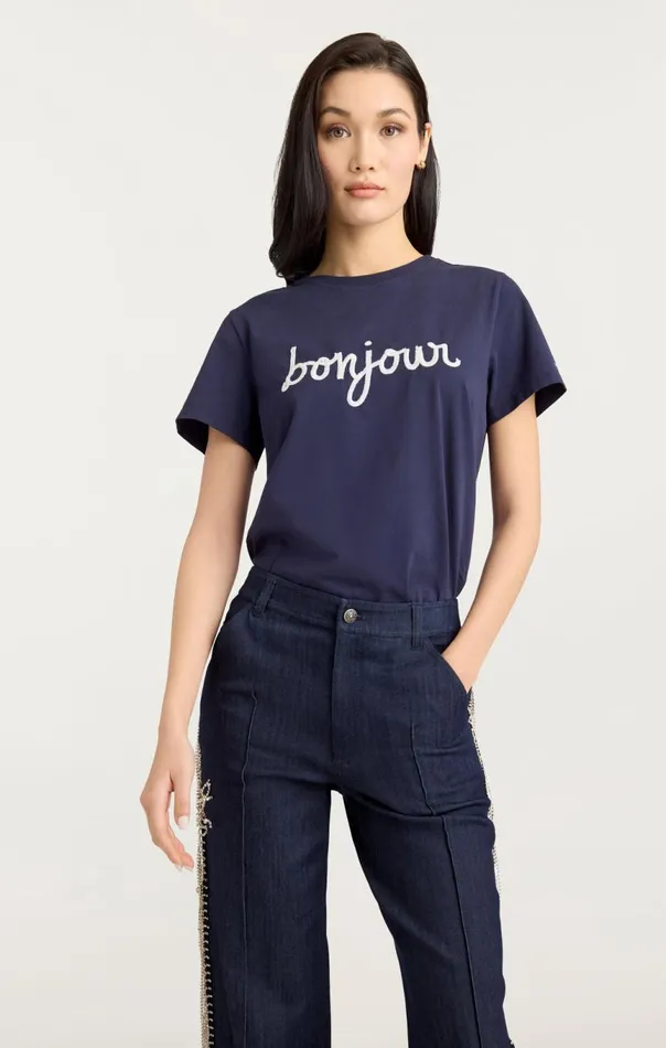 Women Sequined Bonjour Tee Navywhite Cinq Sept Tees