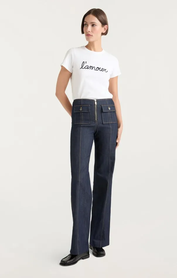 Women Shrunken L039amour Tee Whitenavy Cinq Sept Tees