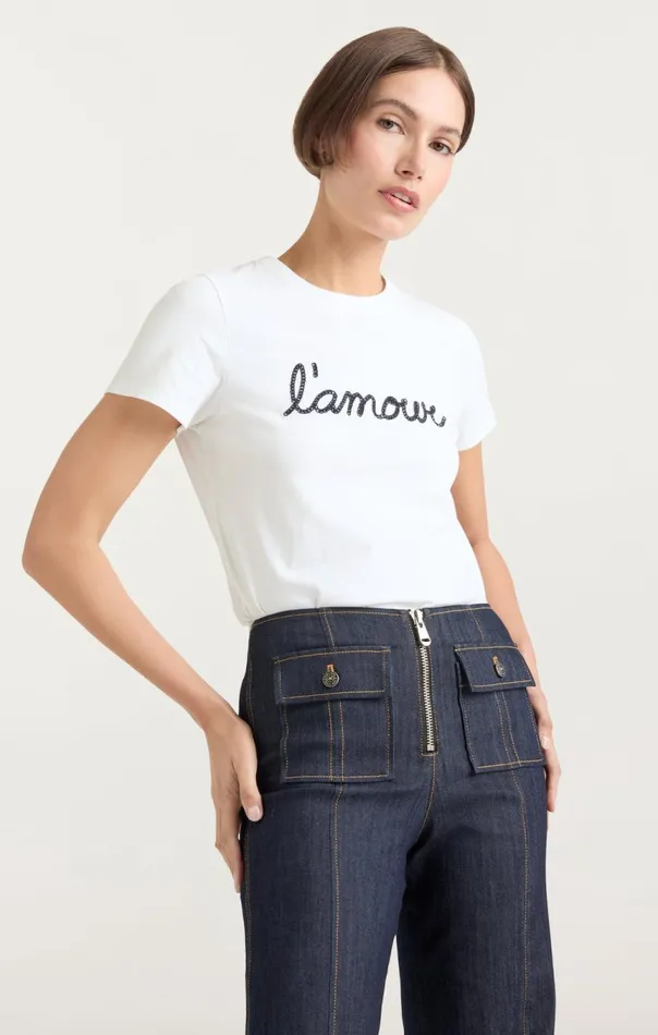 Women Shrunken L039amour Tee Whitenavy Cinq Sept Tees