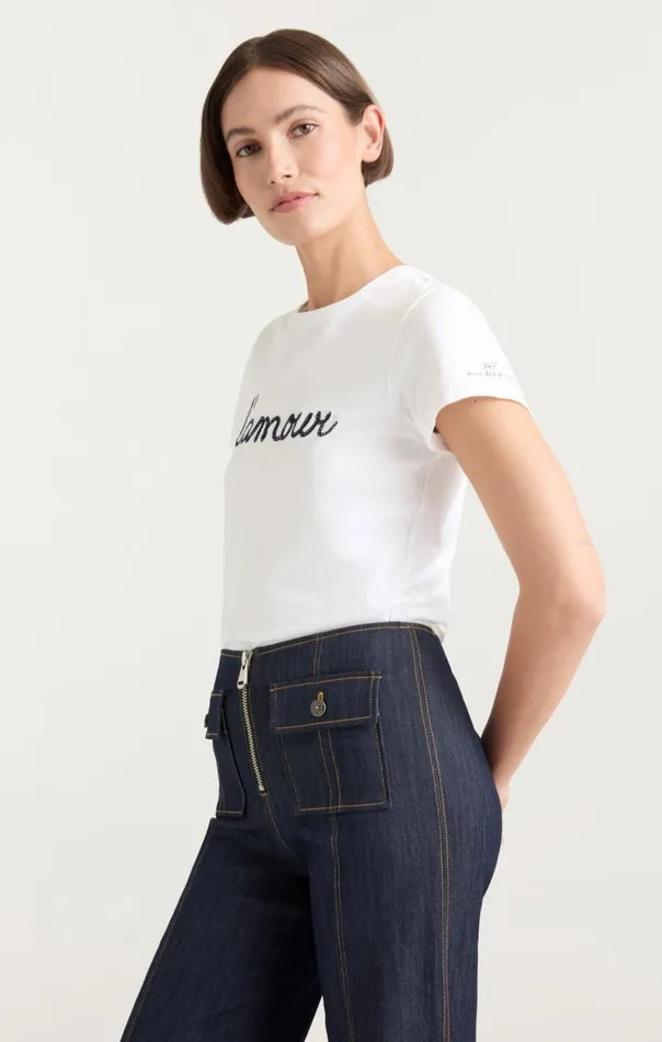 Women Shrunken L039amour Tee Whitenavy Cinq Sept Tees