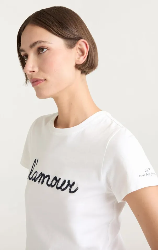 Women Shrunken L039amour Tee Whitenavy Cinq Sept Tees