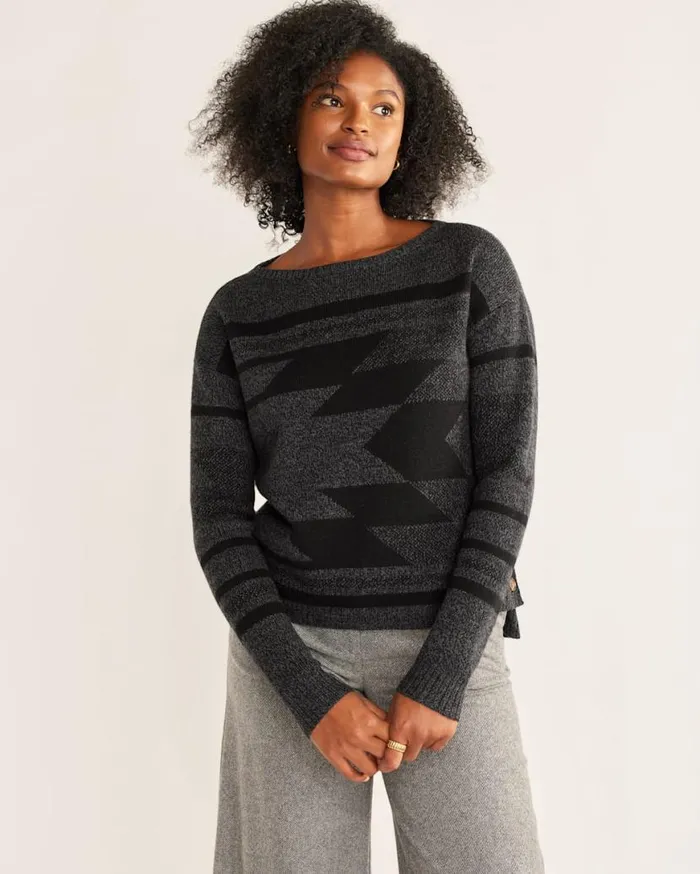 Women SIDEBUTTON MERINO SWEATER Charcoal Heatherblack Pendleton Sweaters