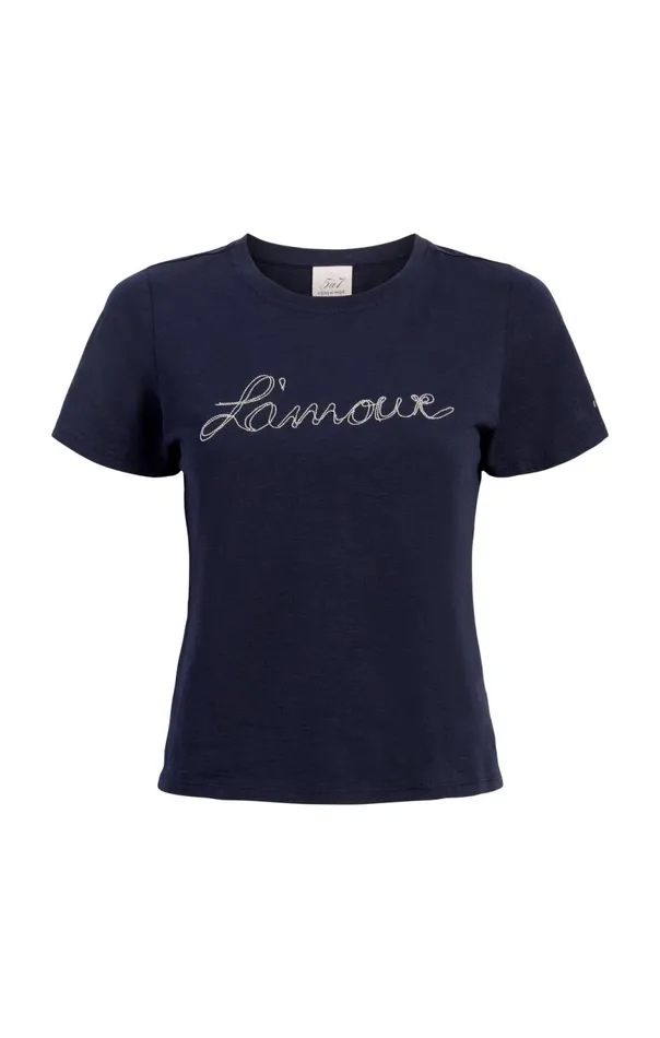 Women Silver Chain L039amour Shrunken Tee Navywhite Cinq Sept Tees