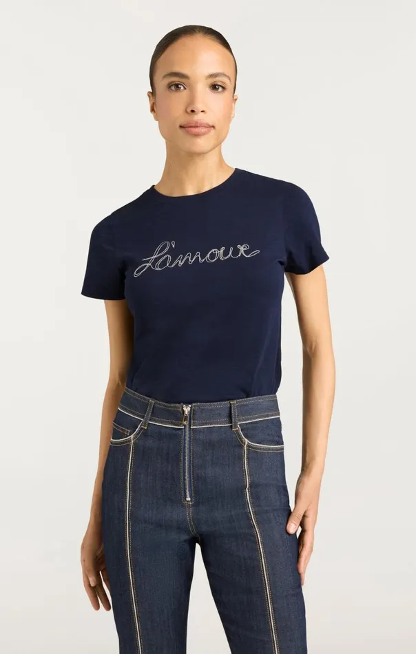 Women Silver Chain L039amour Shrunken Tee Navywhite Cinq Sept Tees