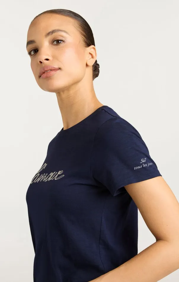 Women Silver Chain L039amour Shrunken Tee Navywhite Cinq Sept Tees