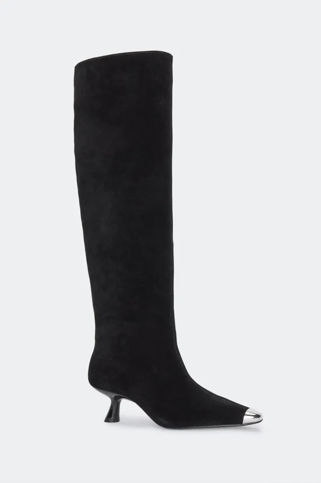 Women Simon Miller Boots Simon Miller Suede Tall Kuki Boot In BlackSilver Goat Suede