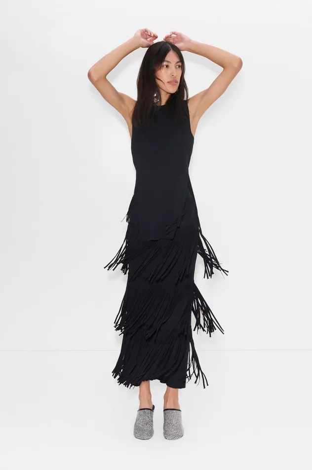Women Simon Miller Bottoms Za Za Knit Fringe Skirt In Black