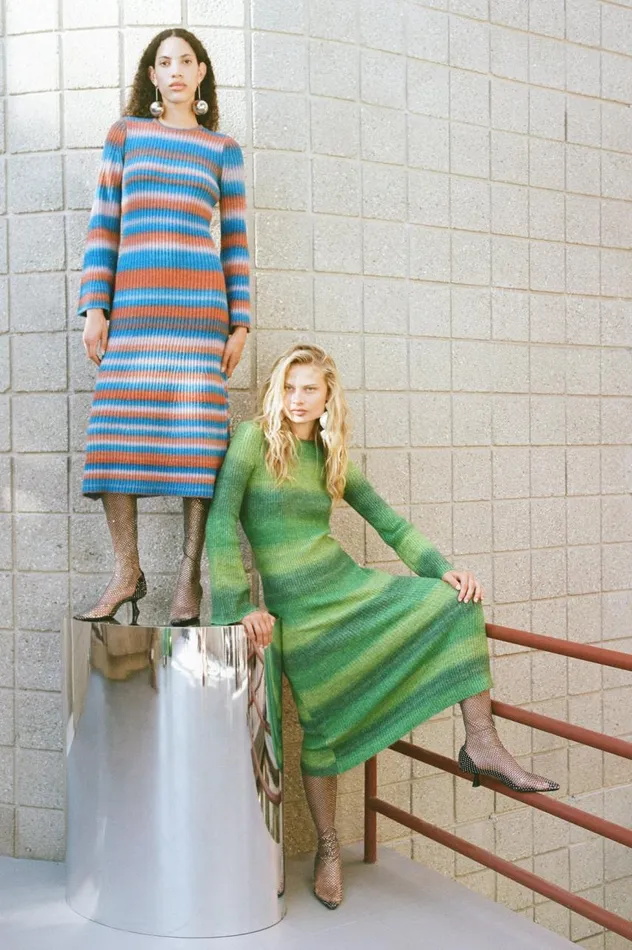 Women Simon Miller Dresses Axon Knit Dress In Matisse Blue Multi Women Simon Miller Dresses Axon Knit Dress In Matisse Blue Multi