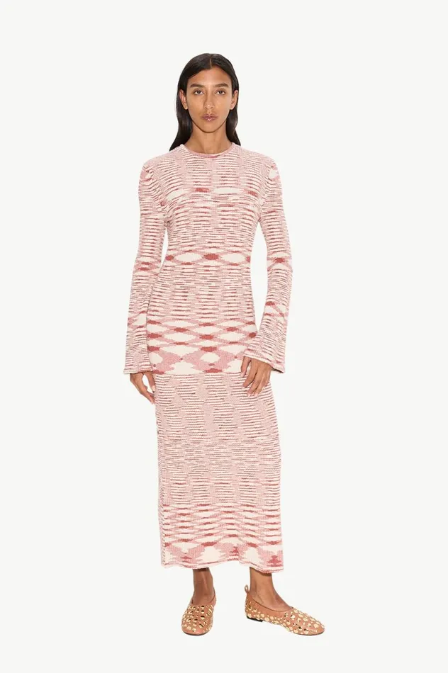 Women Simon Miller Dresses Axon Knit Dress In RustRice Flour Multi Cotton