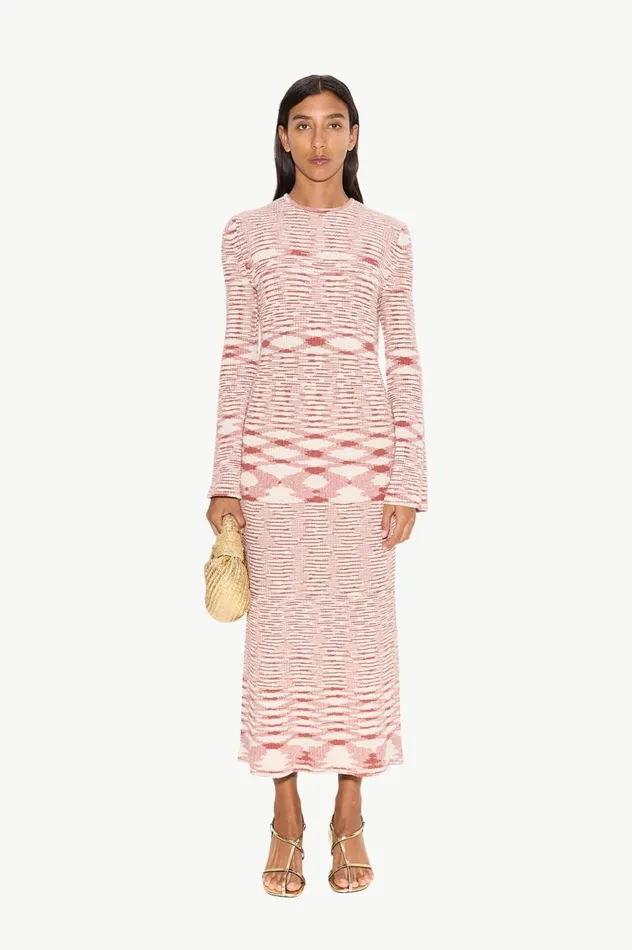 Women Simon Miller Dresses Axon Knit Dress In RustRice Flour Multi Cotton