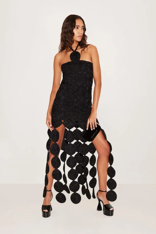 Women Simon Miller Dresses Beep Beep Dress In Black Hand Knit Lurex Crochet