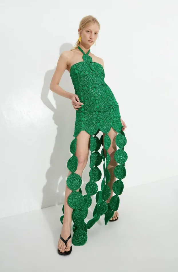 Women Simon Miller Dresses Beep Beep Dress In Gummy Green Hand Knit Lurex Crochet
