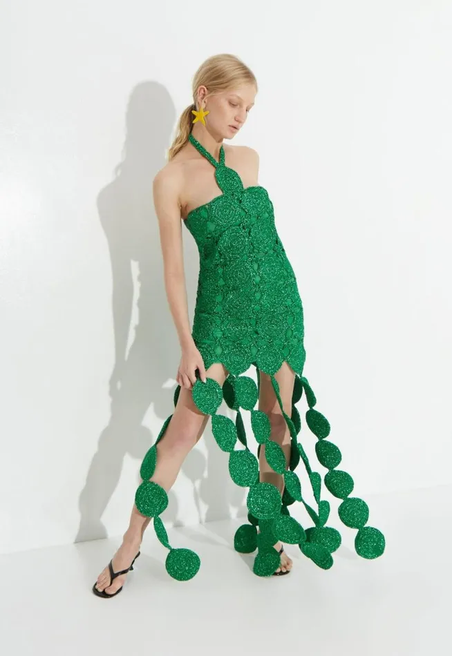 Women Simon Miller Dresses Beep Beep Dress In Gummy Green Hand Knit Lurex Crochet