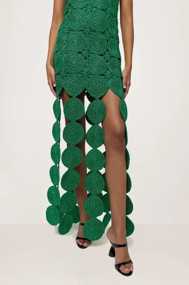 Women Simon Miller Dresses Beep Beep Dress In Gummy Green Hand Knit Lurex Crochet