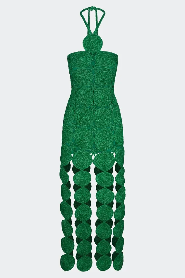 Women Simon Miller Dresses Beep Beep Dress In Gummy Green Hand Knit Lurex Crochet