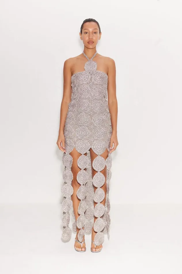 Women Simon Miller Dresses Beep Beep Dress In Satellite Silver Hand Knit Lurex Crochet Women Simon Miller Dresses Beep Beep Dress In Satellite Silver Hand Knit Lurex Crochet