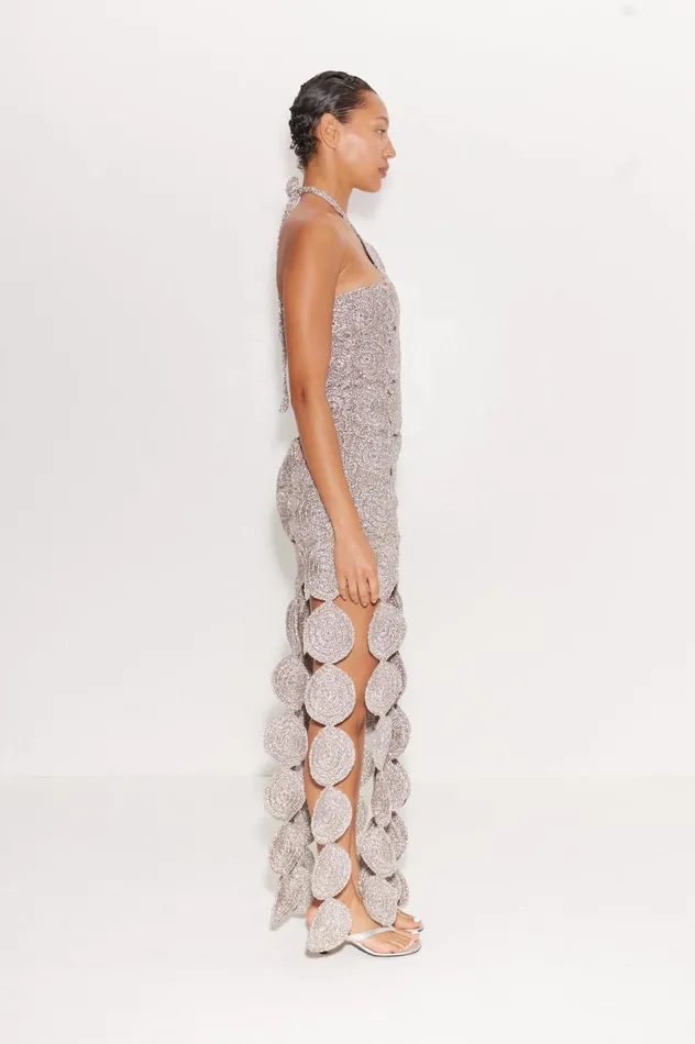 Women Simon Miller Dresses Beep Beep Dress In Satellite Silver Hand Knit Lurex Crochet Women Simon Miller Dresses Beep Beep Dress In Satellite Silver Hand Knit Lurex Crochet