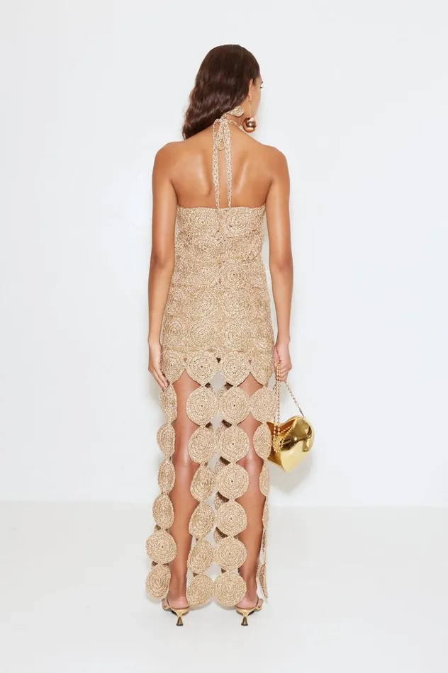 Women Simon Miller Dresses Beep Beep Dress In Star Gold Hand Knit Lurex Crochet