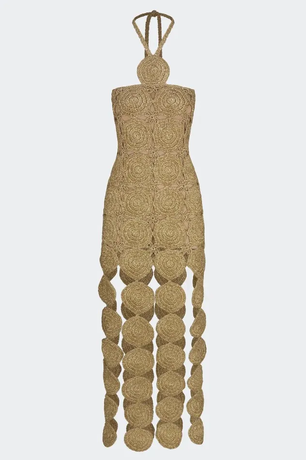 Women Simon Miller Dresses Beep Beep Dress In Star Gold Hand Knit Lurex Crochet