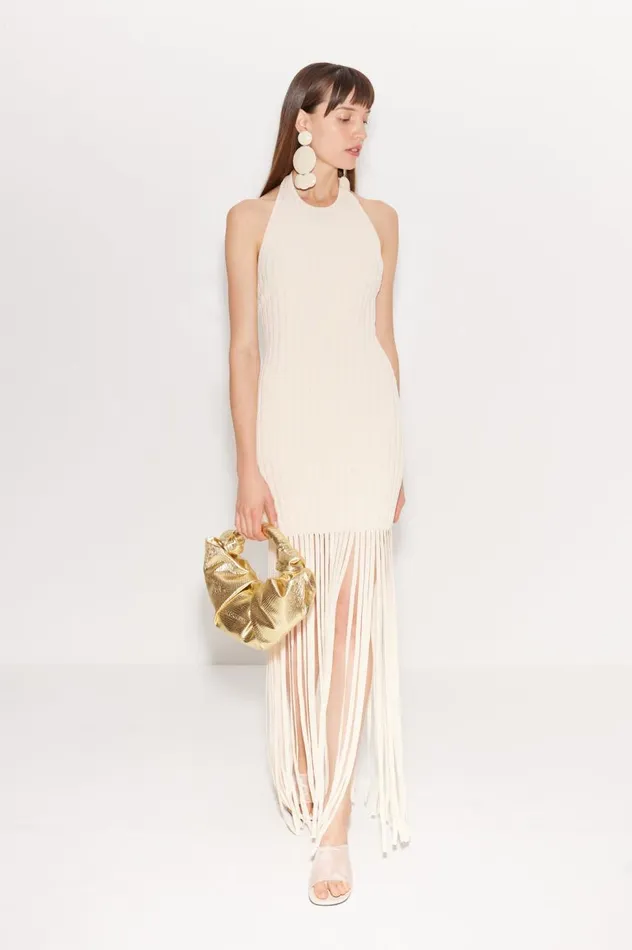 Women Simon Miller Dresses Junjo Fringe Knit Dress In Seashell