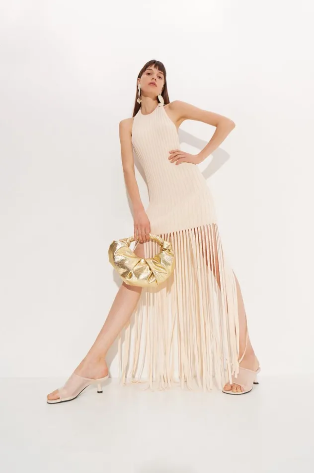 Women Simon Miller Dresses Junjo Fringe Knit Dress In Seashell Women Simon Miller Dresses Junjo Fringe Knit Dress In Seashell