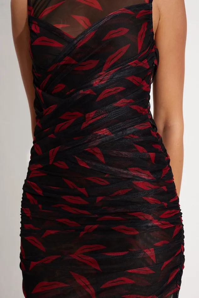 Women Simon Miller Dresses Kinny Mesh Dress In Lip Print Women Simon Miller Dresses Kinny Mesh Dress In Lip Print