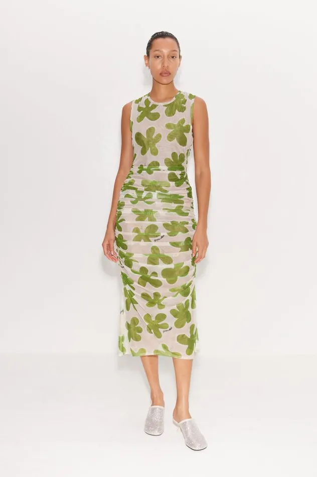 Women Simon Miller Dresses Tangier Printed Mesh Dress In GreenSeashell Floral Women Simon Miller Dresses Tangier Printed Mesh Dress In GreenSeashell Floral