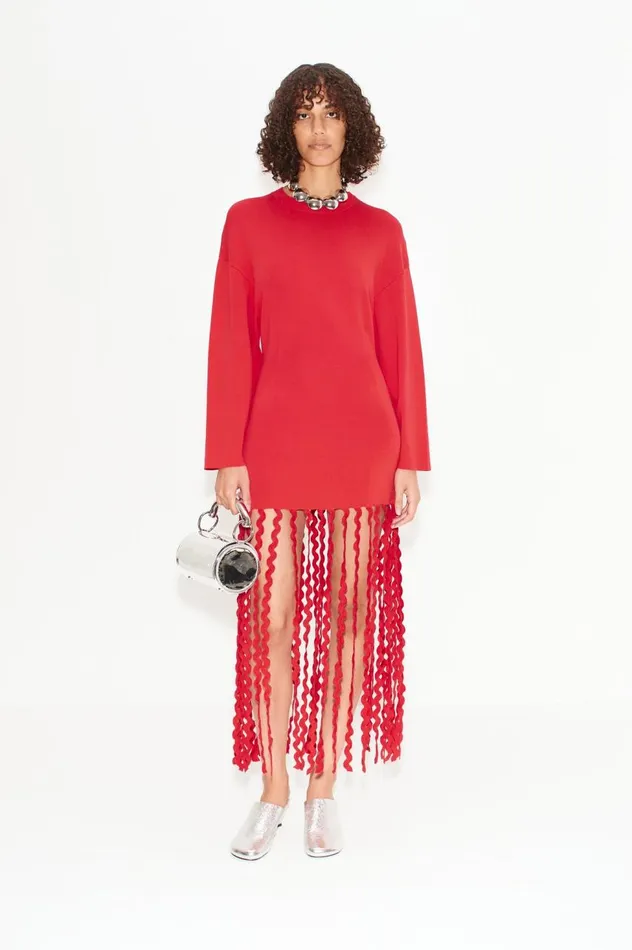 Women Simon Miller Dresses Wallis Knit Fringe Dress In Cherry Red