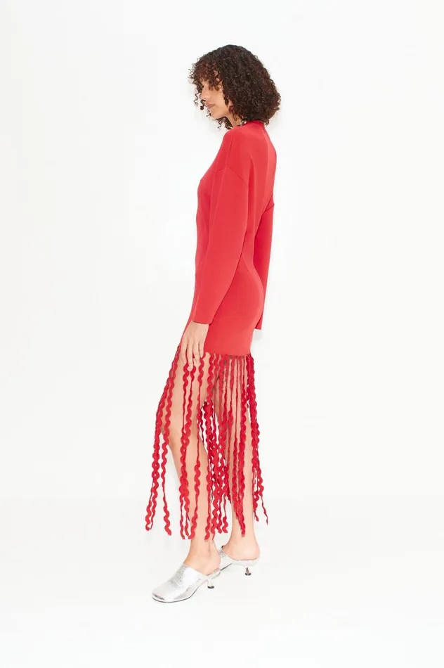 Women Simon Miller Dresses Wallis Knit Fringe Dress In Cherry Red Women Simon Miller Dresses Wallis Knit Fringe Dress In Cherry Red