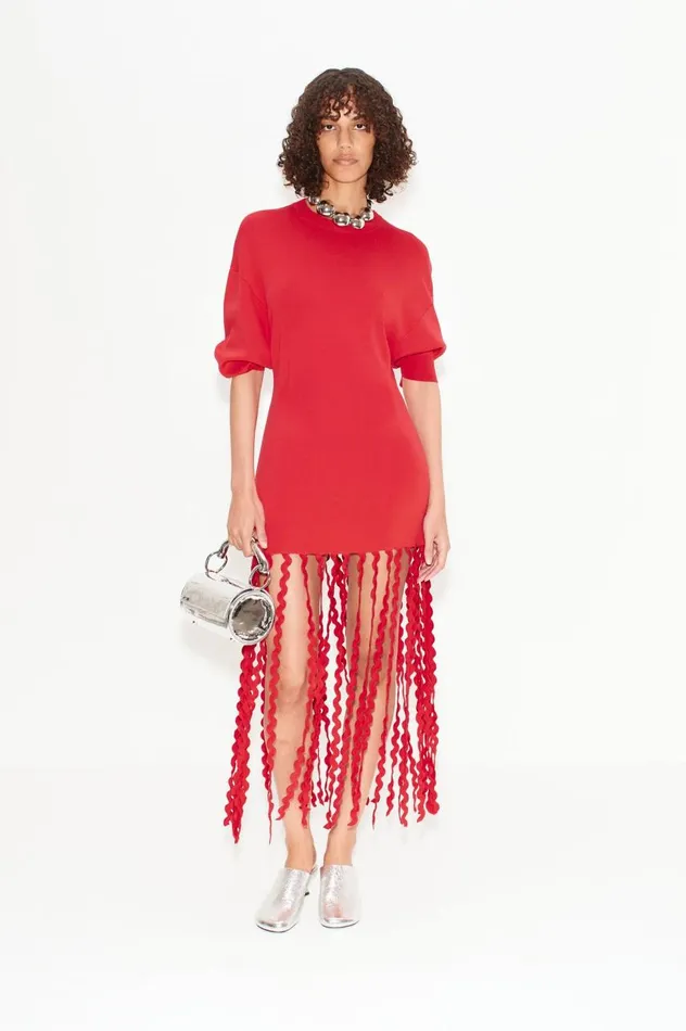Women Simon Miller Dresses Wallis Knit Fringe Dress In Cherry Red Women Simon Miller Dresses Wallis Knit Fringe Dress In Cherry Red