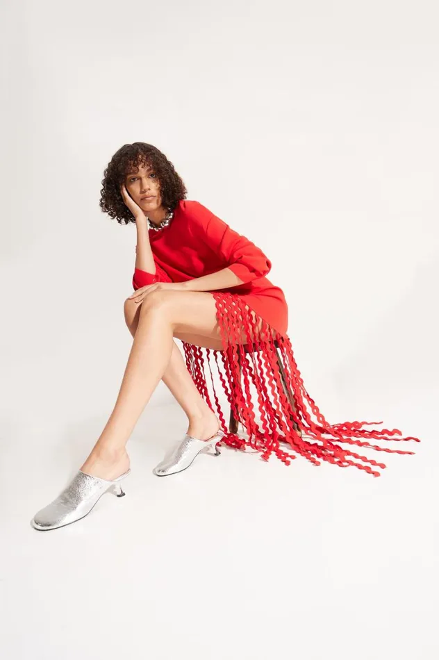 Women Simon Miller Dresses Wallis Knit Fringe Dress In Cherry Red Women Simon Miller Dresses Wallis Knit Fringe Dress In Cherry Red