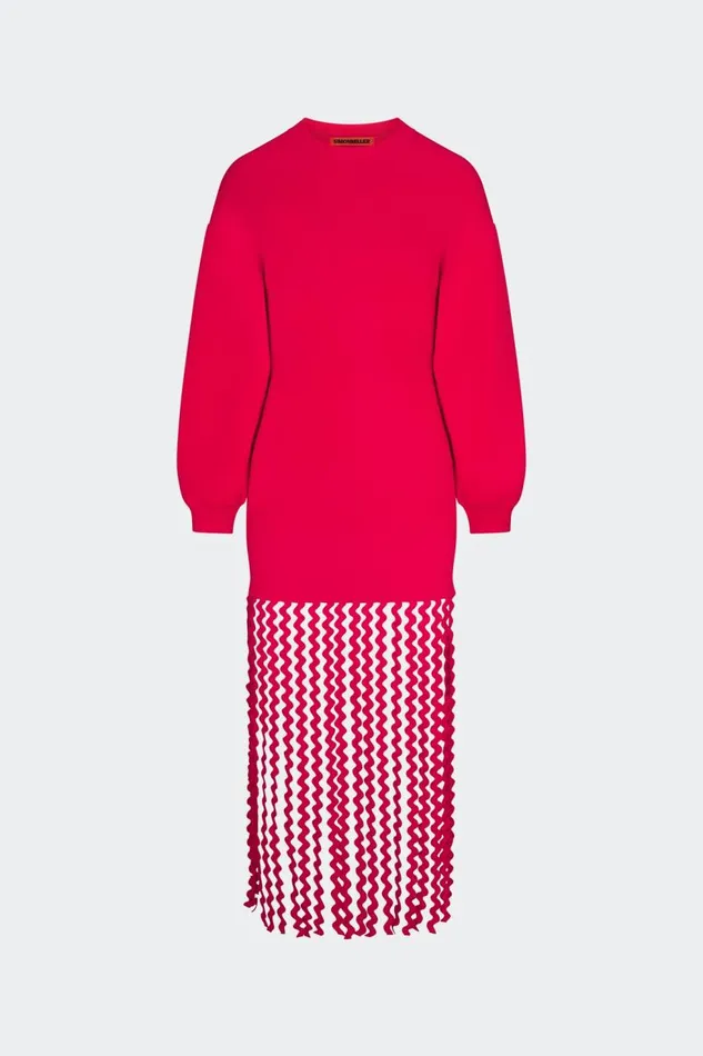 Women Simon Miller Dresses Wallis Knit Fringe Dress In Cherry Red Women Simon Miller Dresses Wallis Knit Fringe Dress In Cherry Red