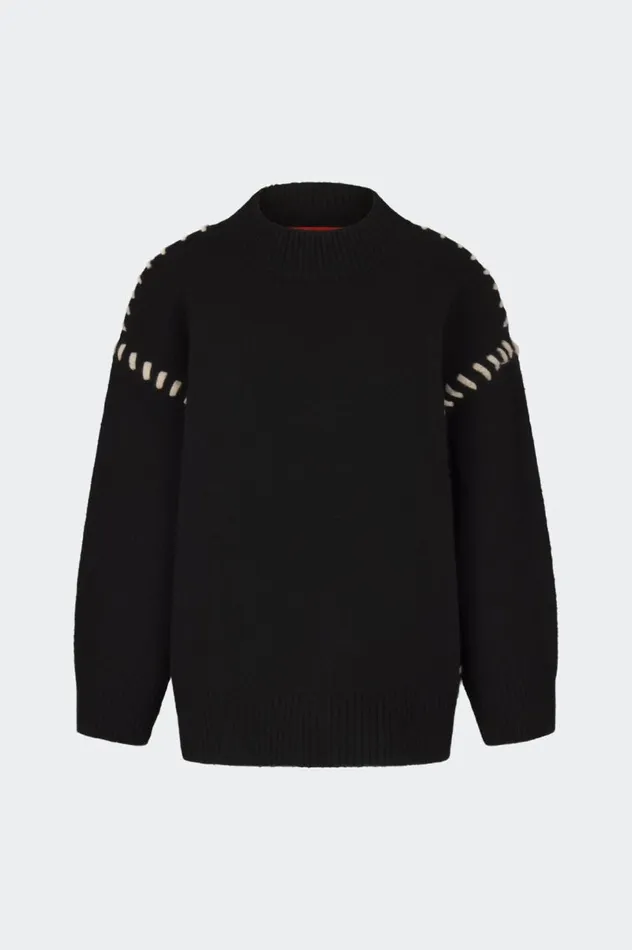 Women Simon Miller Knitwear Leith Whipstitch Knit Sweater In Black With Cream