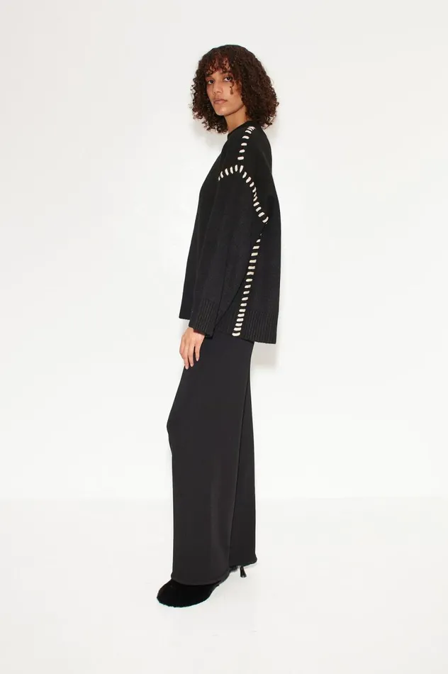 Women Simon Miller Knitwear Leith Whipstitch Knit Sweater In Black With Cream