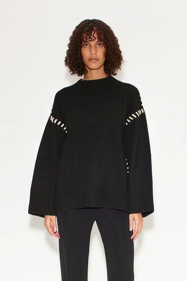 Women Simon Miller Knitwear Leith Whipstitch Knit Sweater In Black With Cream