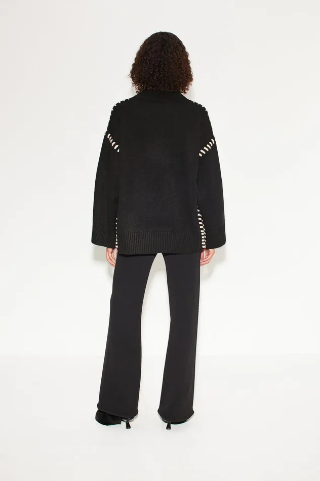 Women Simon Miller Knitwear Leith Whipstitch Knit Sweater In Black With Cream