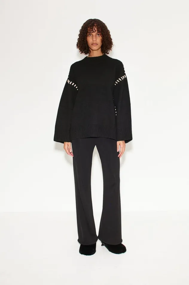 Women Simon Miller Knitwear Leith Whipstitch Knit Sweater In Black With Cream